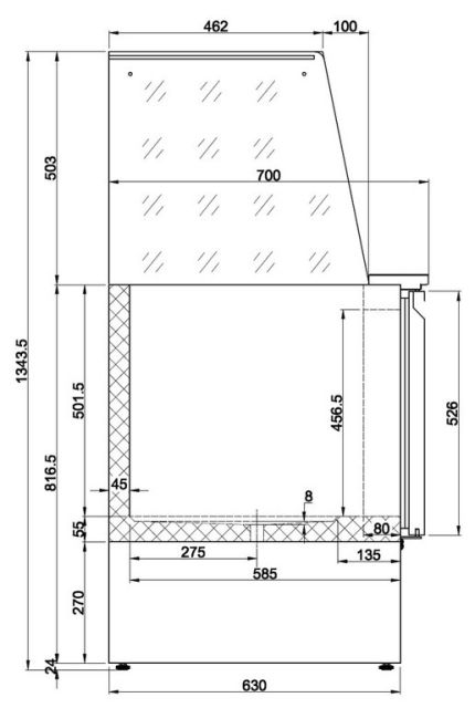 Saladette 908 mit geradem Glasaufbau