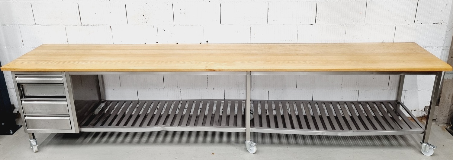 Arbeitstisch AT 4000 mit Buchenholzplatte fahrbar